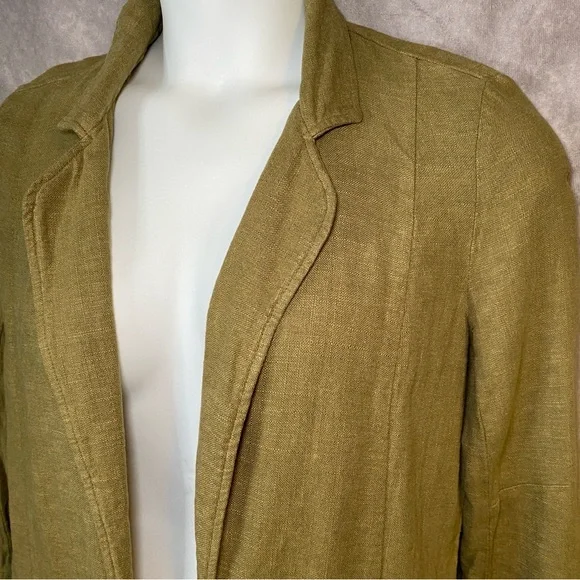 Anthropologie Green Blazer 6 Linen‎ Blend Asymmetrical Back Avant Grade - Picture 2 of 10